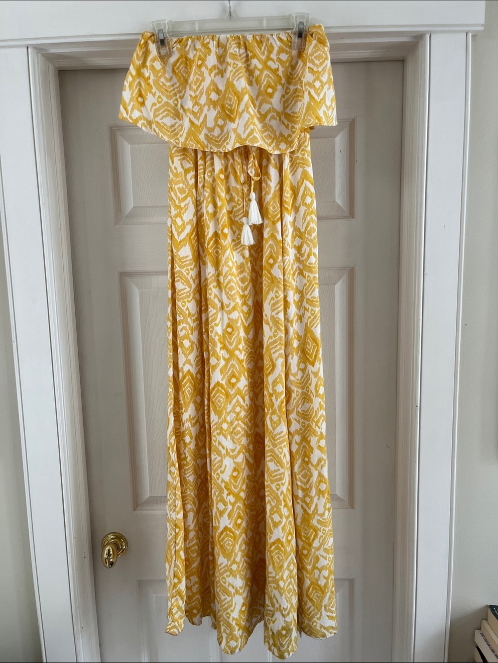 Japna Yellow and White Strapless Maxi Dress XS